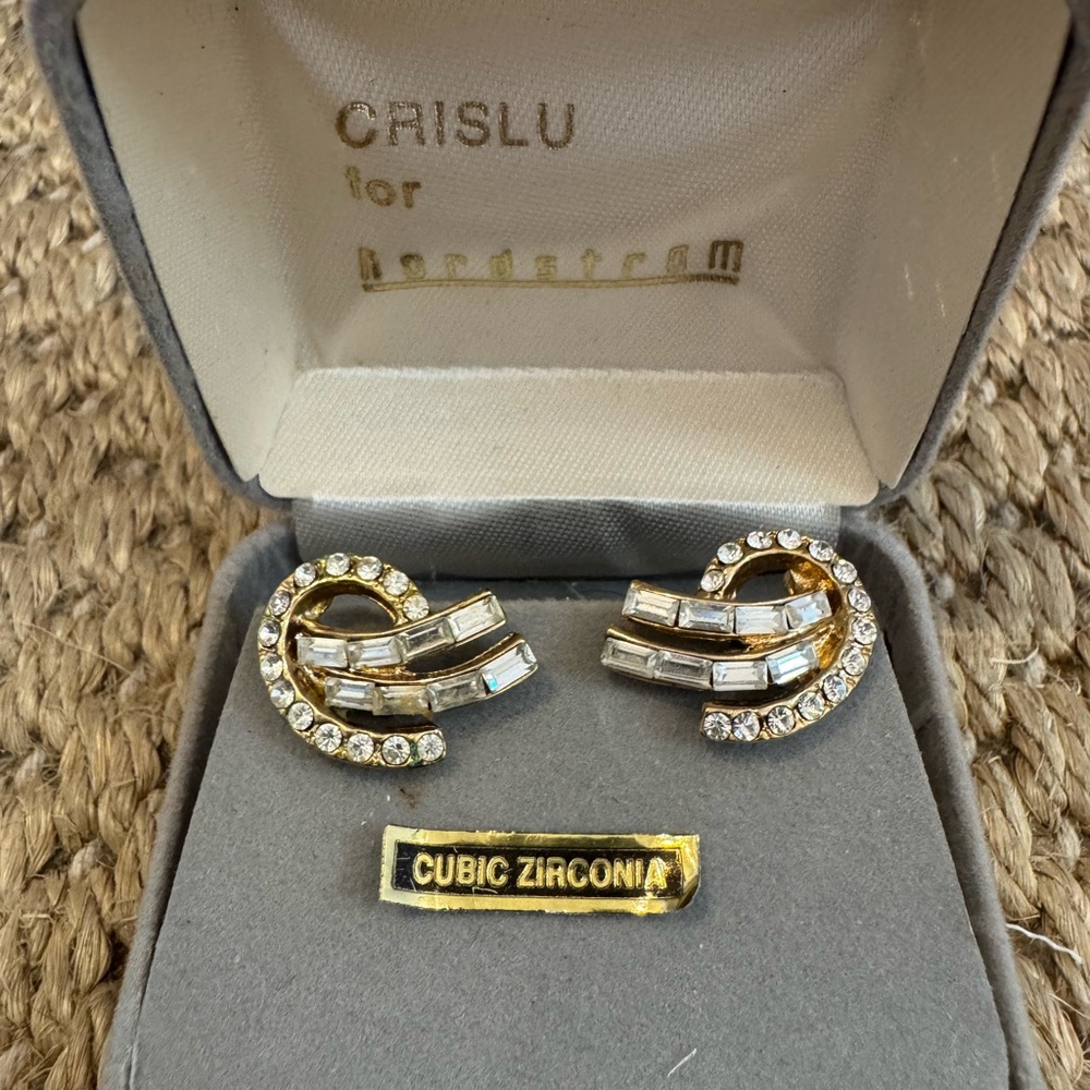 Gold and Silver Cubic Zirconia Earrings. Vintage. New.